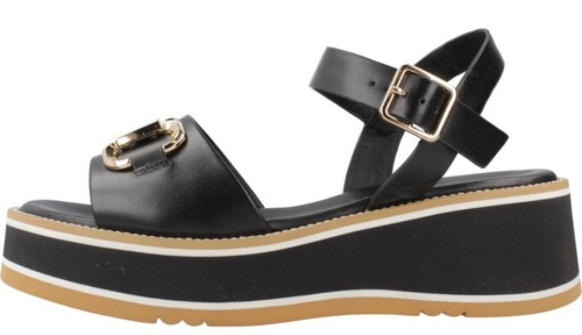 Repo black leather platform sandals