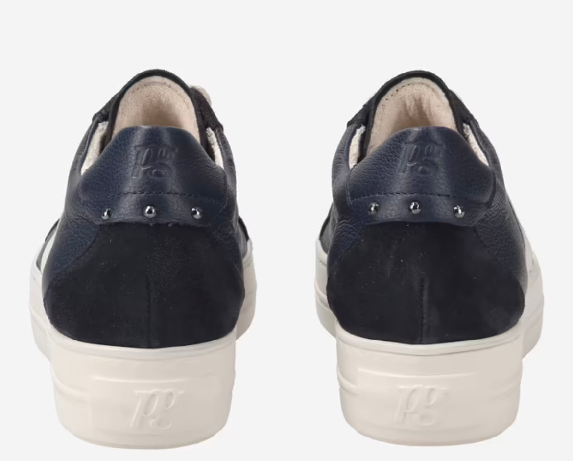 Paul Green Navy leather and suede platform sneakers
