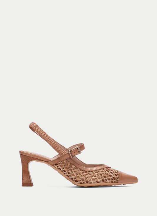 Hispanitas tan raffia and leather Mary Jane pointed slingback shoes - Melissakshoes