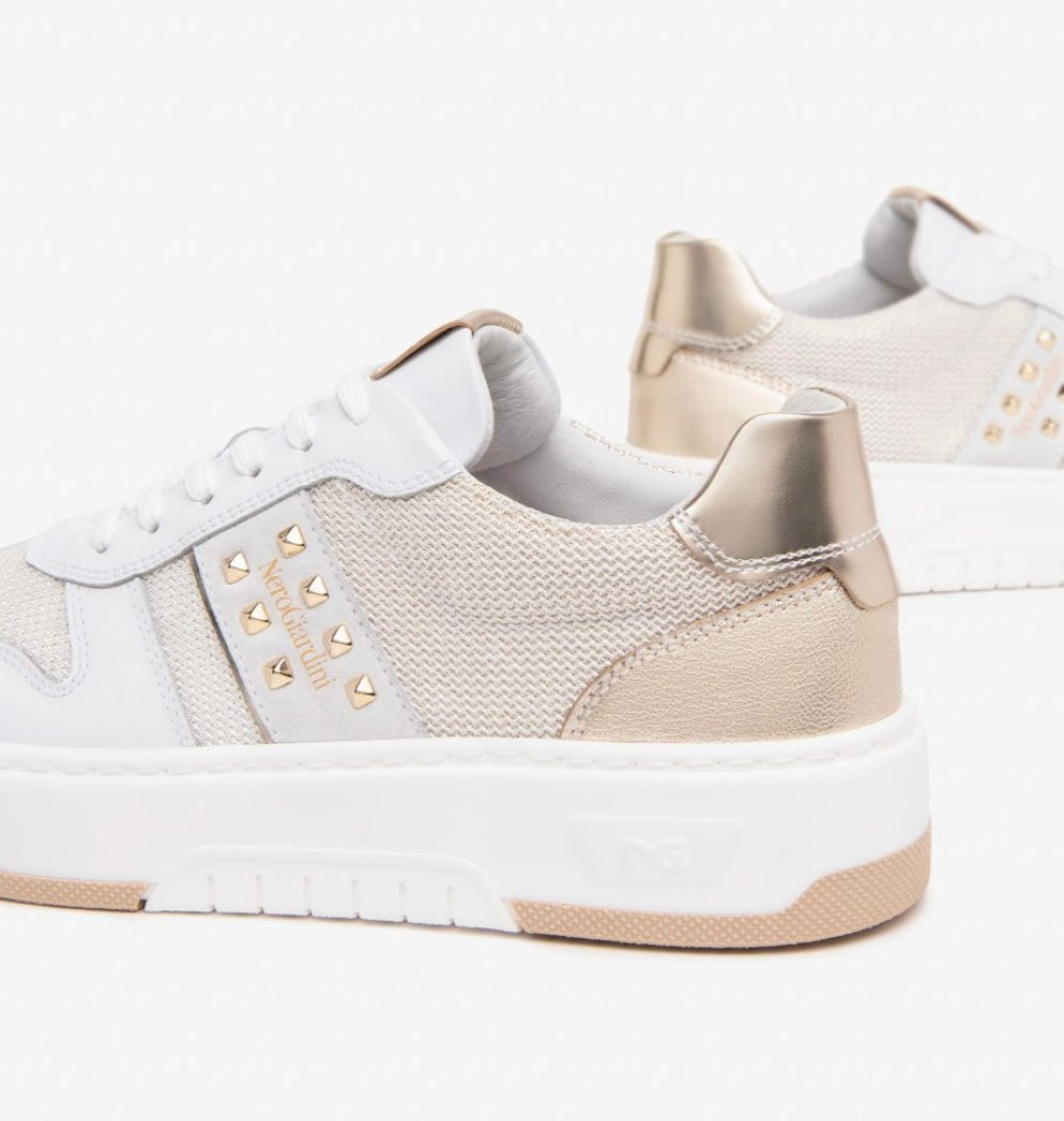 Nerogiardini white leather and canvas sneakers