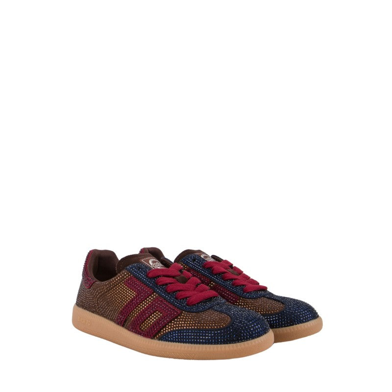 Back 70 brown wine and navy rhinestone suede sneakers