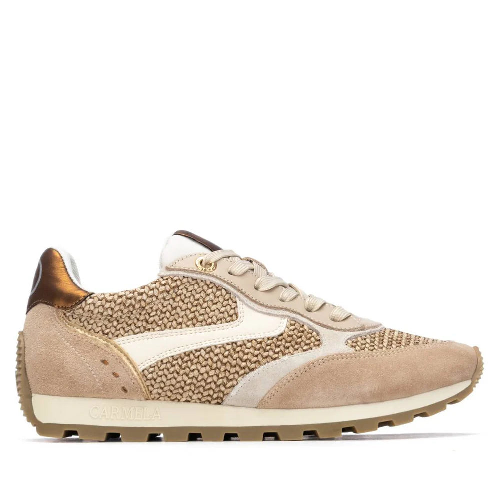 Carmela beige suede and raffia sneakers