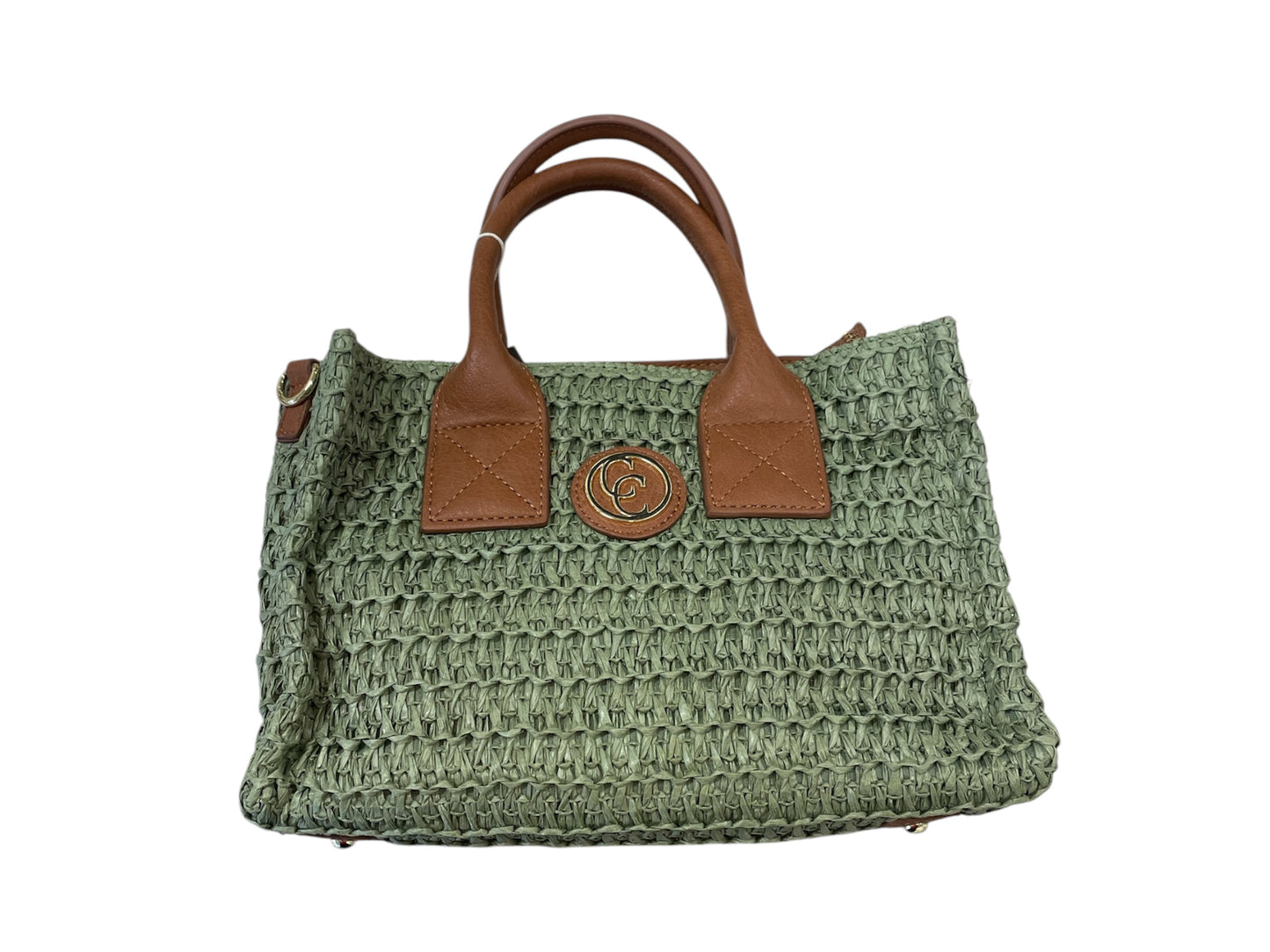 Carmela green raffia tote bag