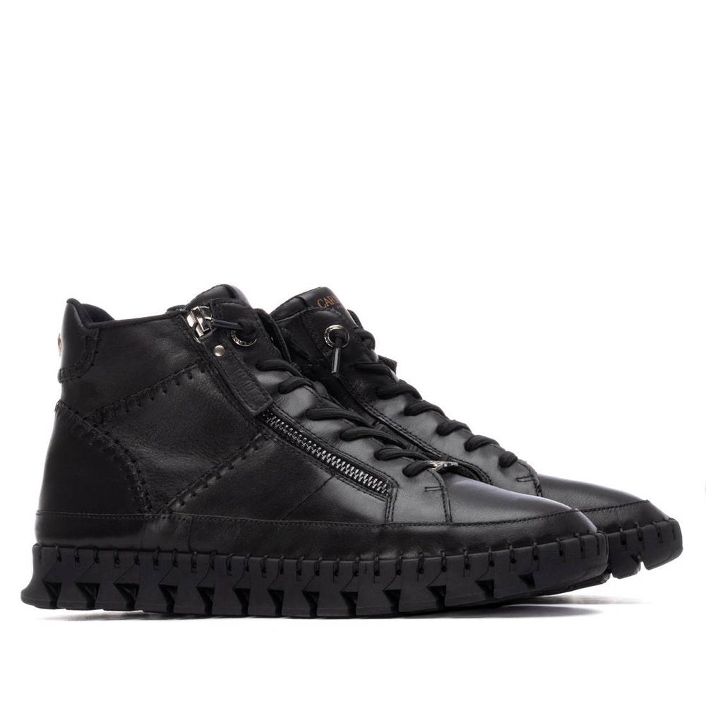 Carmela black leather ankle boot (high top)