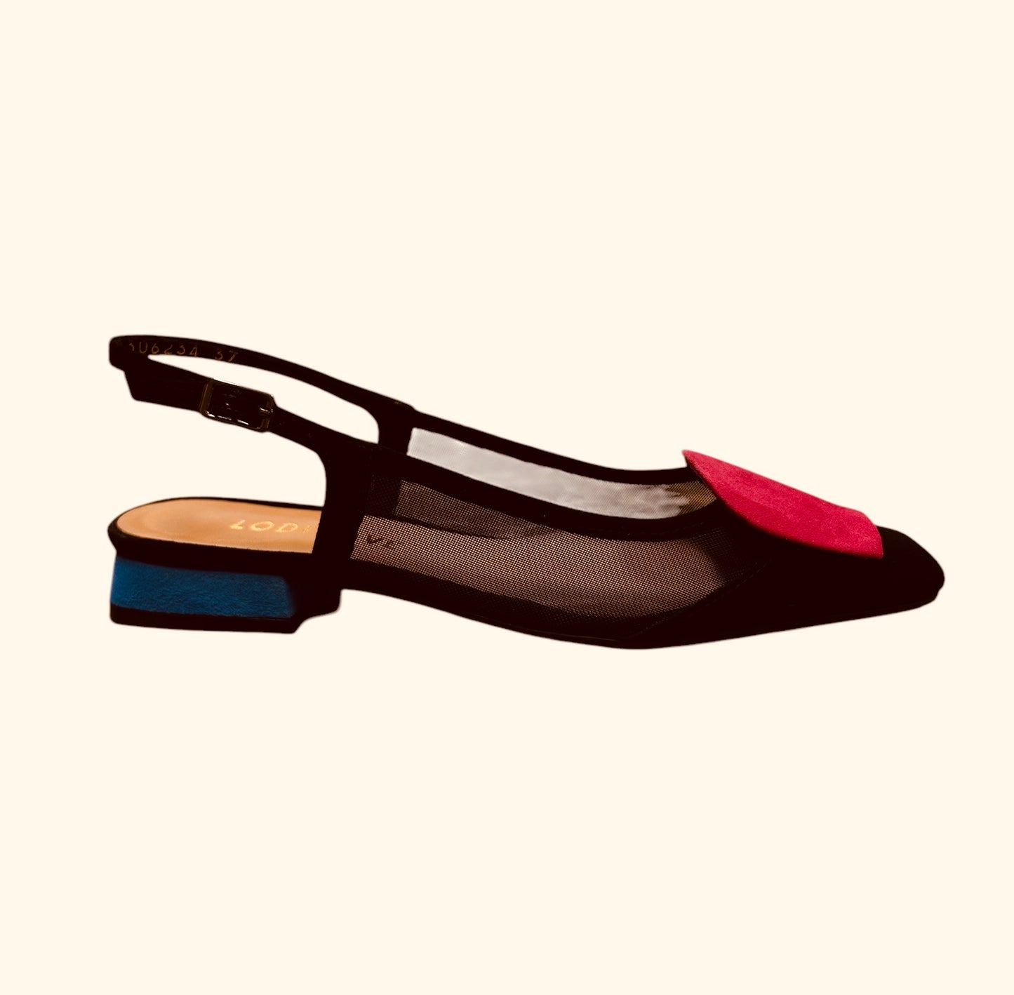 Lodi black pink and blue suede slingback
