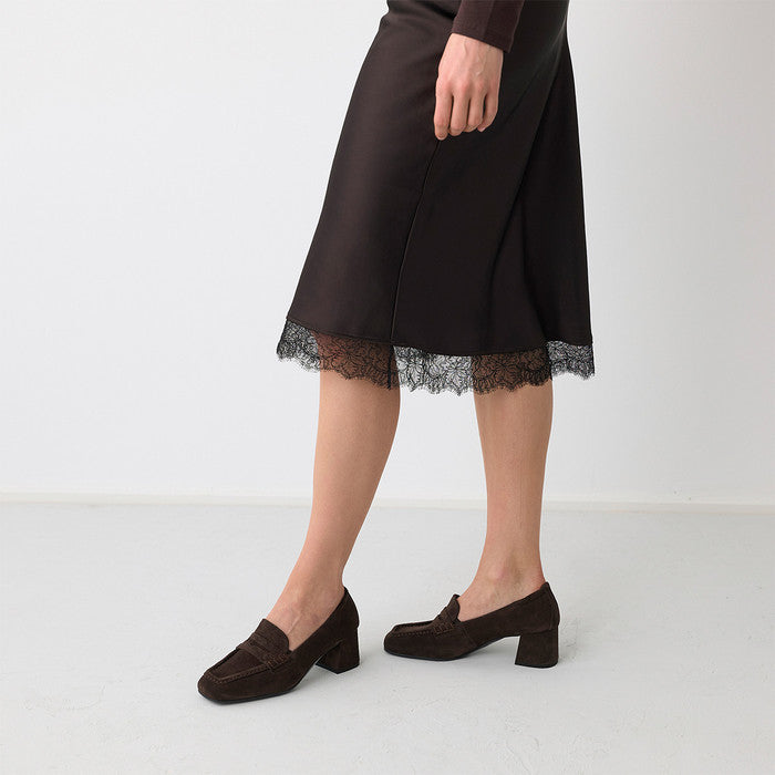 Paul Green brown suede loafer with block heel