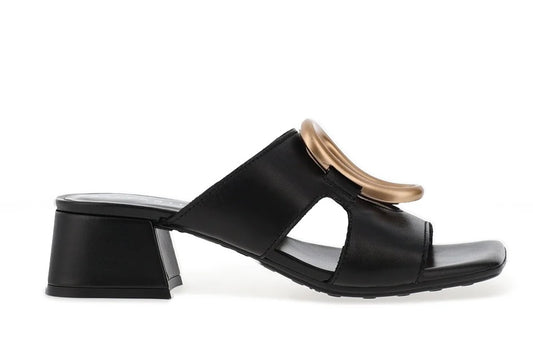 Hispanitas black leather heeled mules