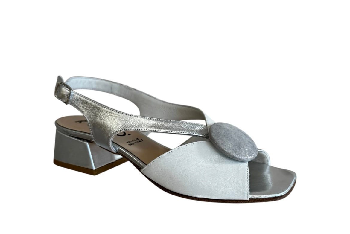 Repo silver and white leather slingback sandals