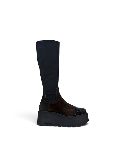 MarcoMoreo Brown suede platform knee high wedge boots