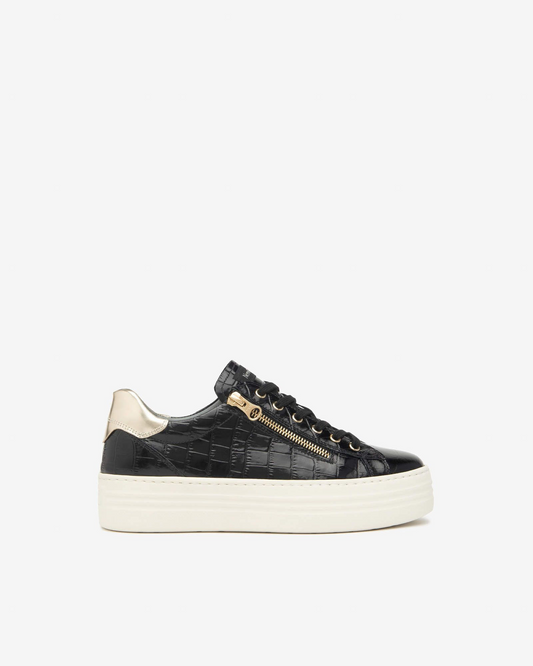 Nerogiardini black leather & gold trim sneaker with side zip