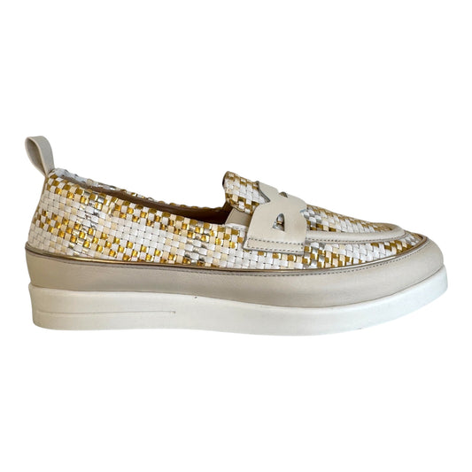 XSA cream and gold leather loafer