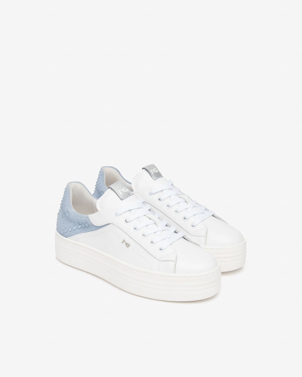 NeroGiardini white and blue leather and suede platform sneaker - Melissakshoes
