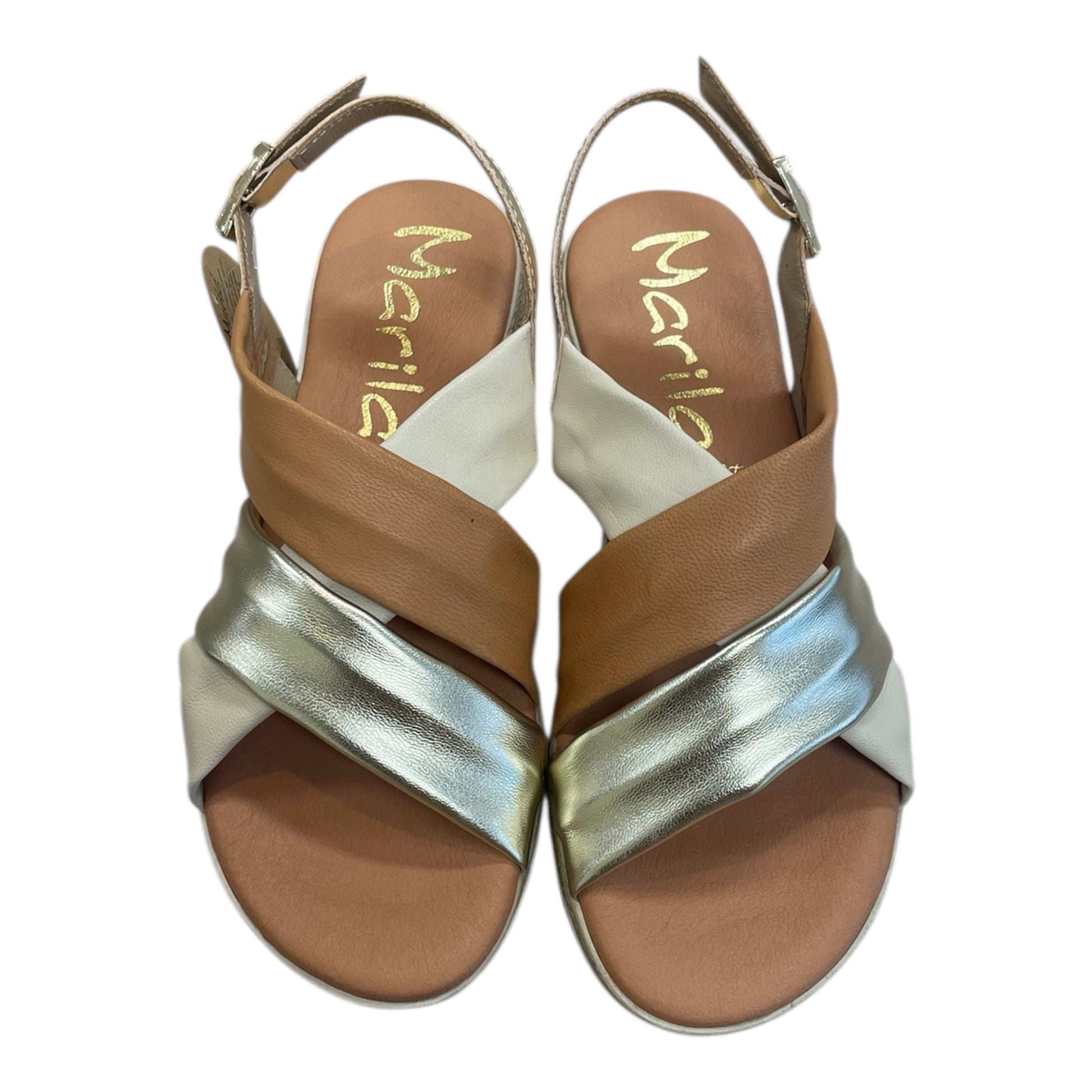 Marila tan gold and cream leather slingback sandal - Melissakshoes