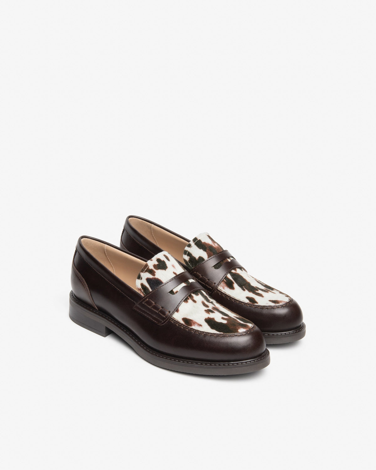 NeroGiardini brown leather and cow print loafers