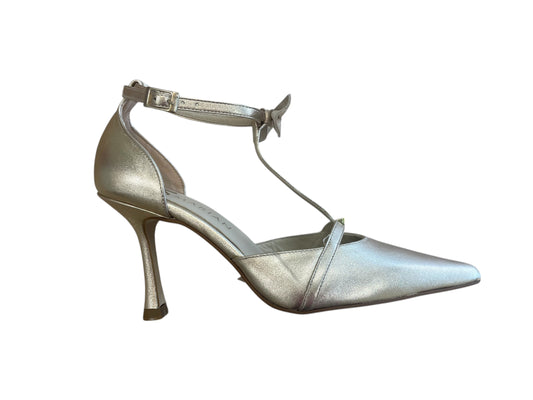 Marian gold leather shoes with bow detail