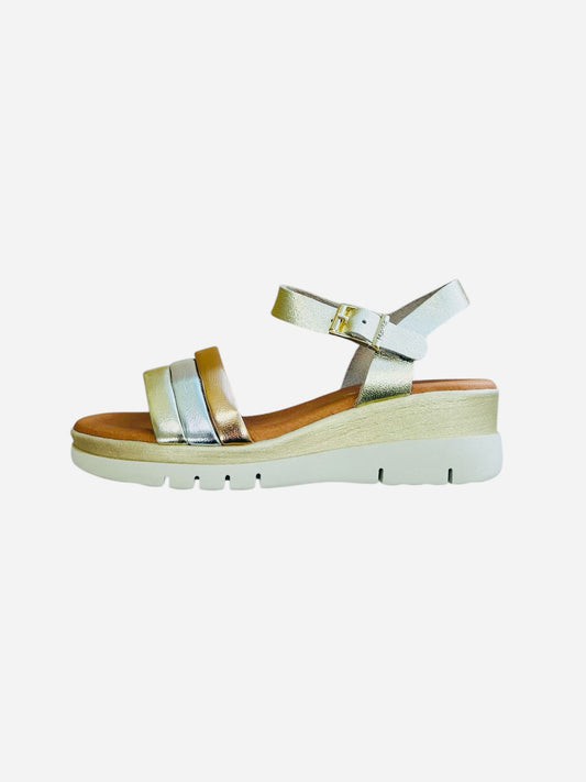 Marila gold silver and bronze leather wedge sandal
