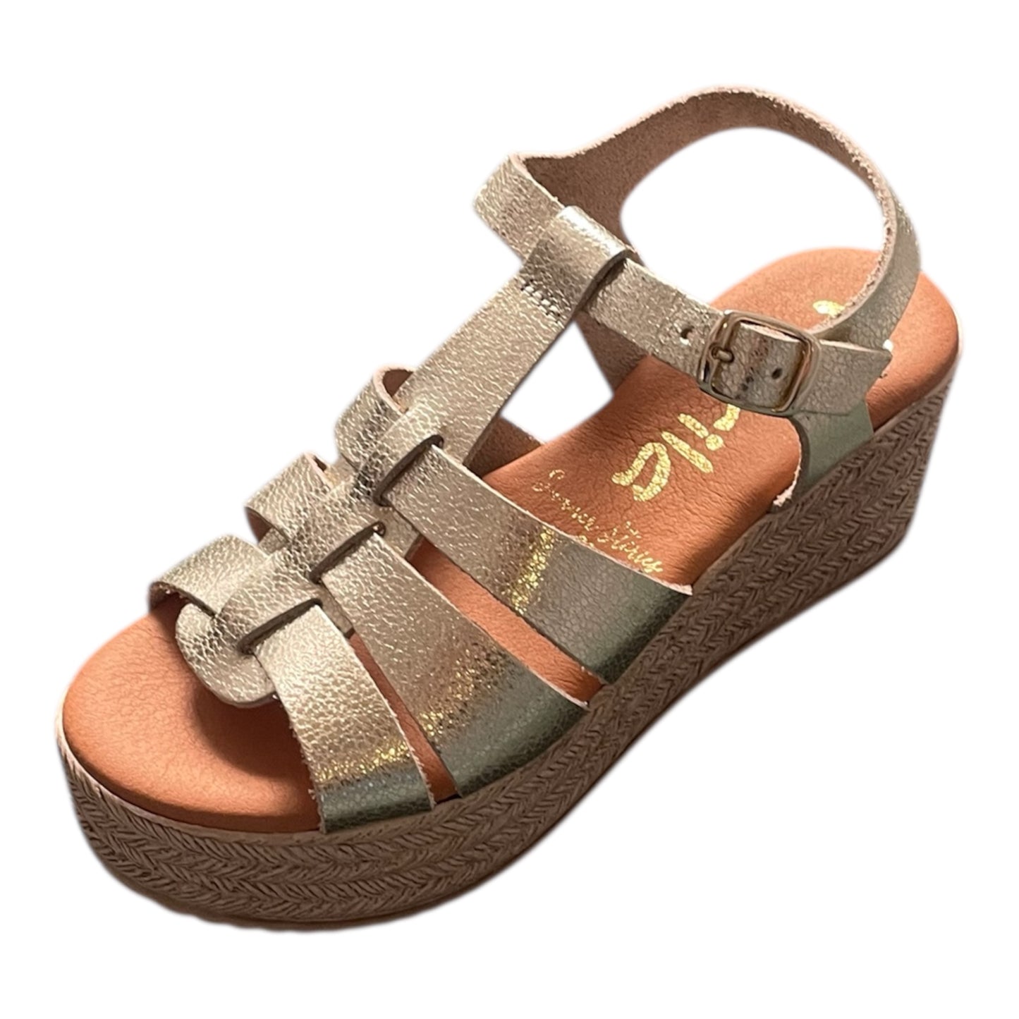 Marila gold leather platform wedge sandals