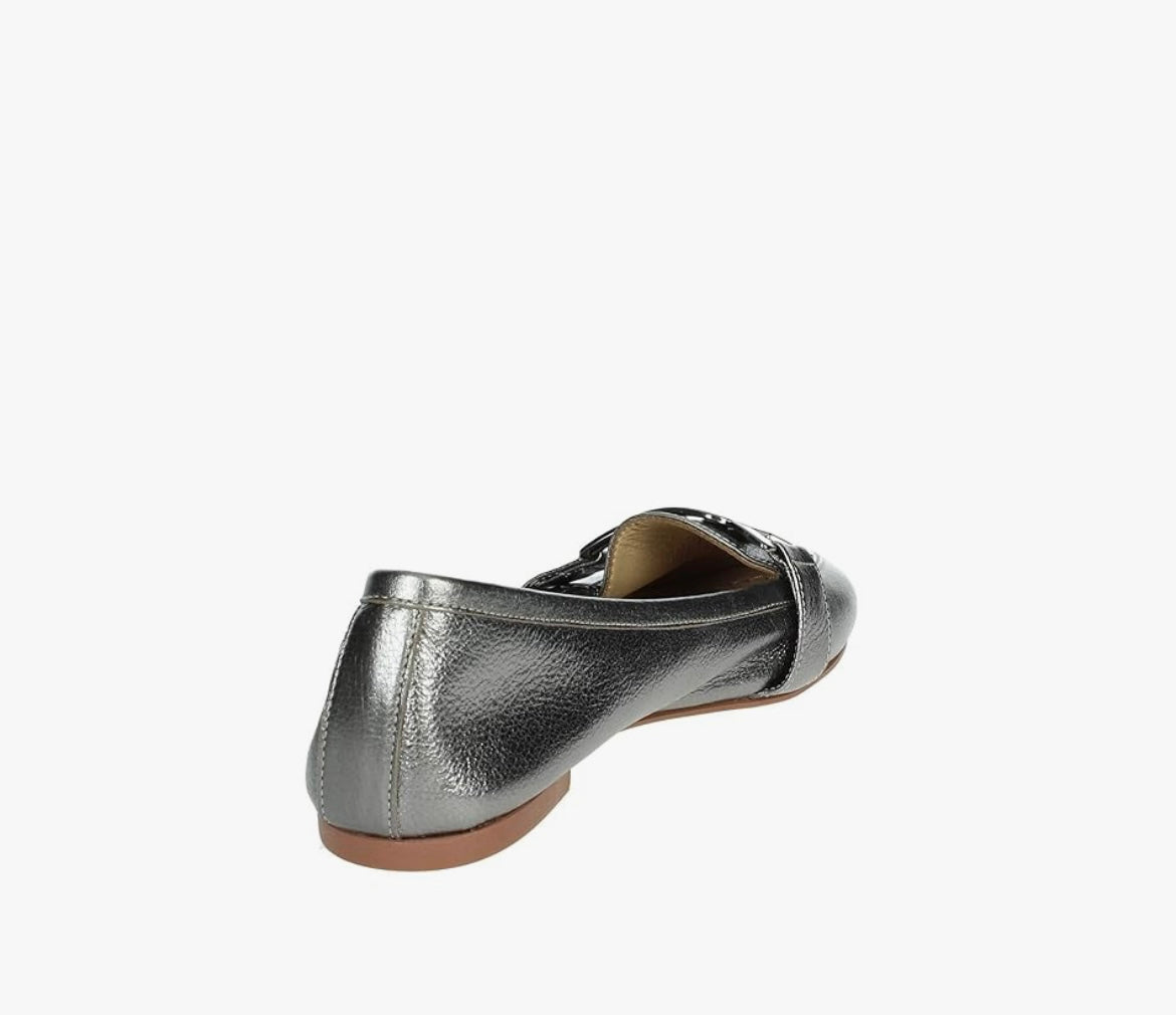 Carmela metallic grey  leather loafers