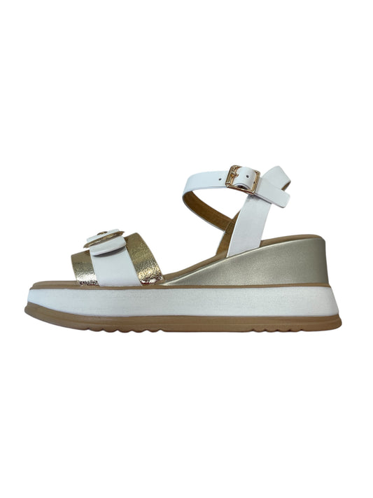 Repo white and gold platform wedge sandals