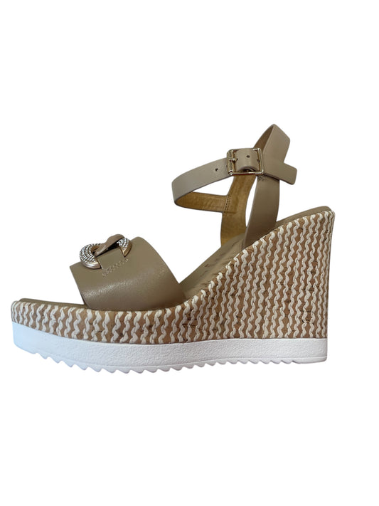 Repo beige leather platform wedge sandals
