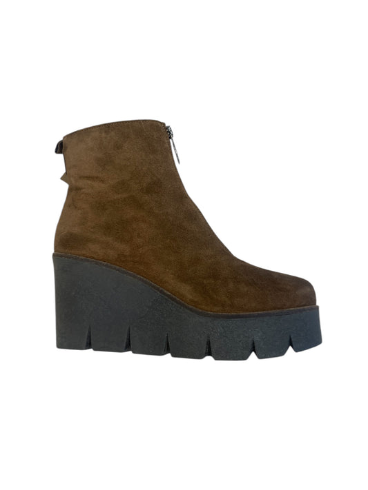 Alpe tan suede platform wedge ankle boots
