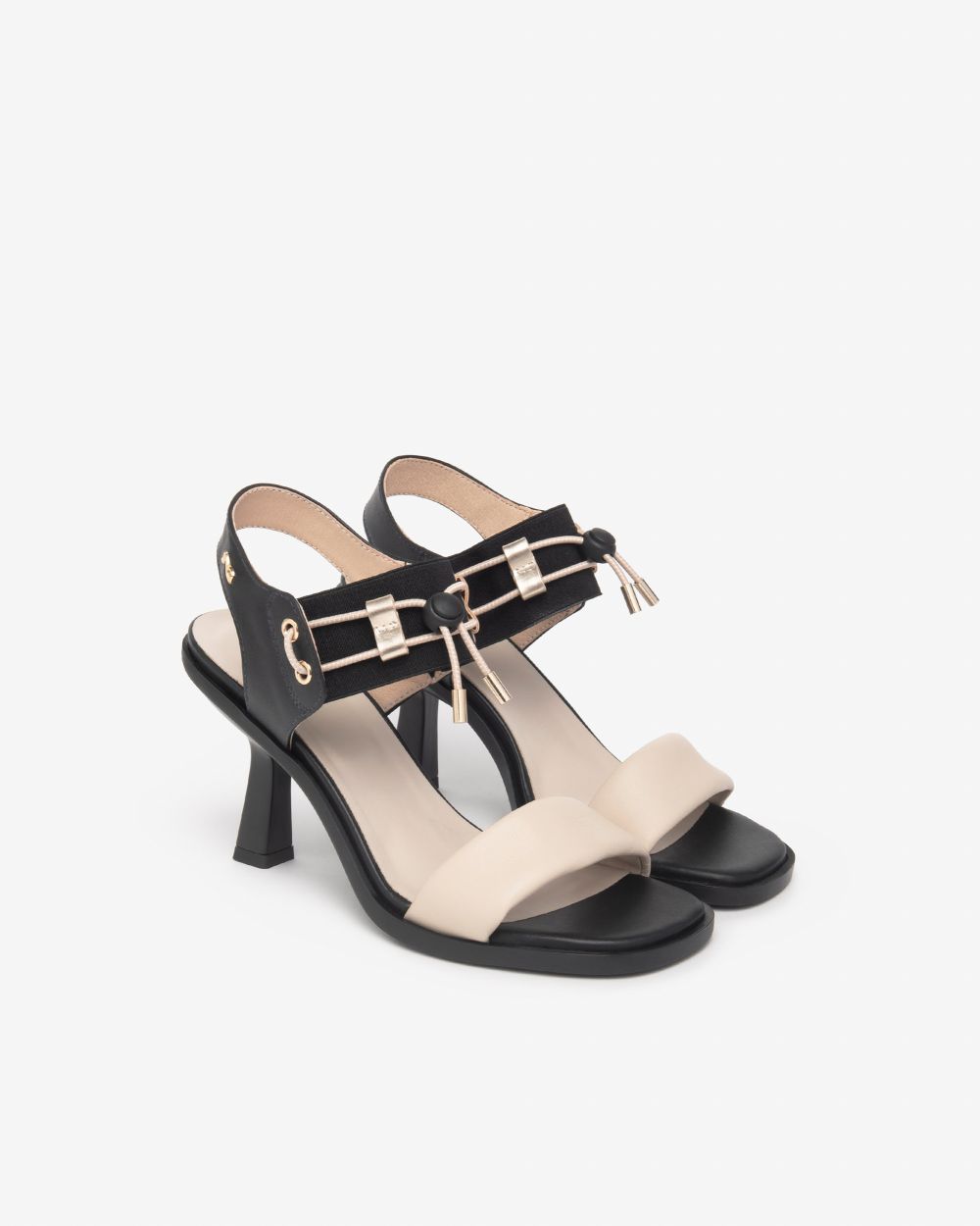 Nerogiardini black and beige leather elasticated strapped sandal
