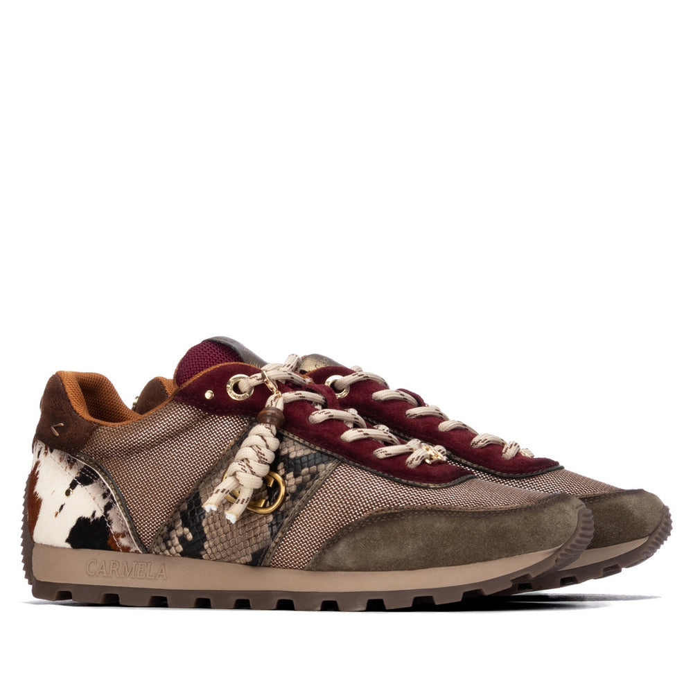 Carmela brown , taupe and burgundy leather sneakers