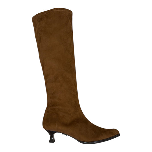 Miss Elastic tan suede effect stretch  knee high boots M8