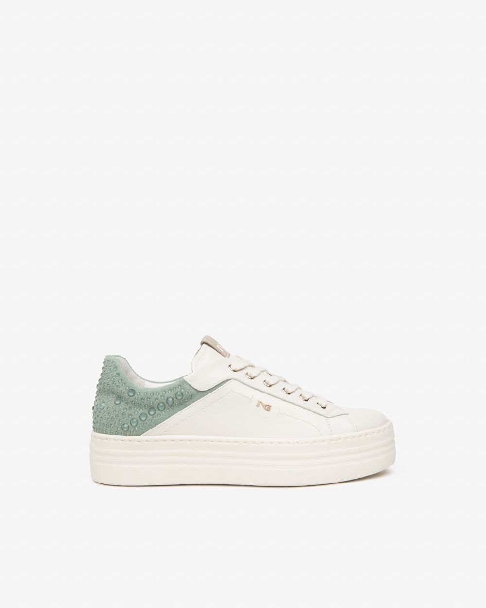 NeroGiardini white and green leather and suede platform sneakers - Melissakshoes