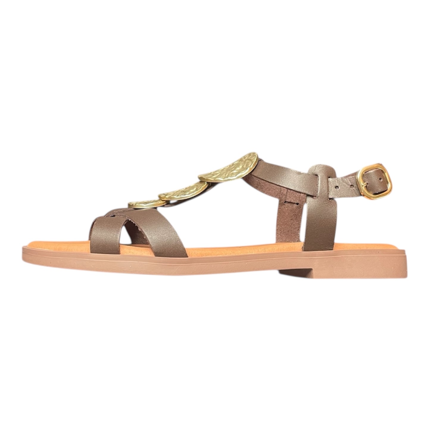Marila brown leather sandals with gold embellishment