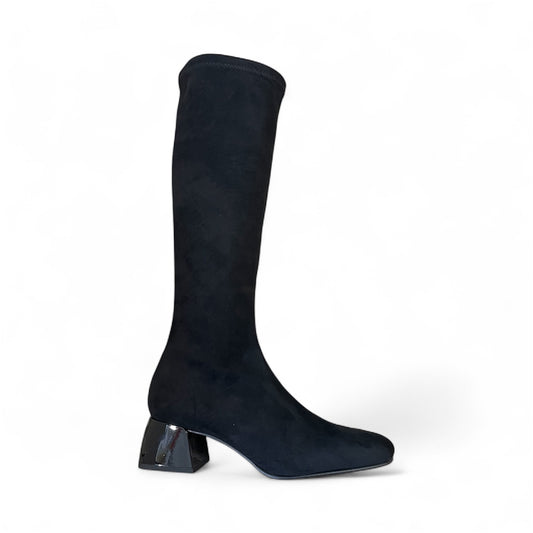 Miss Elastic black faux suede knee high boots