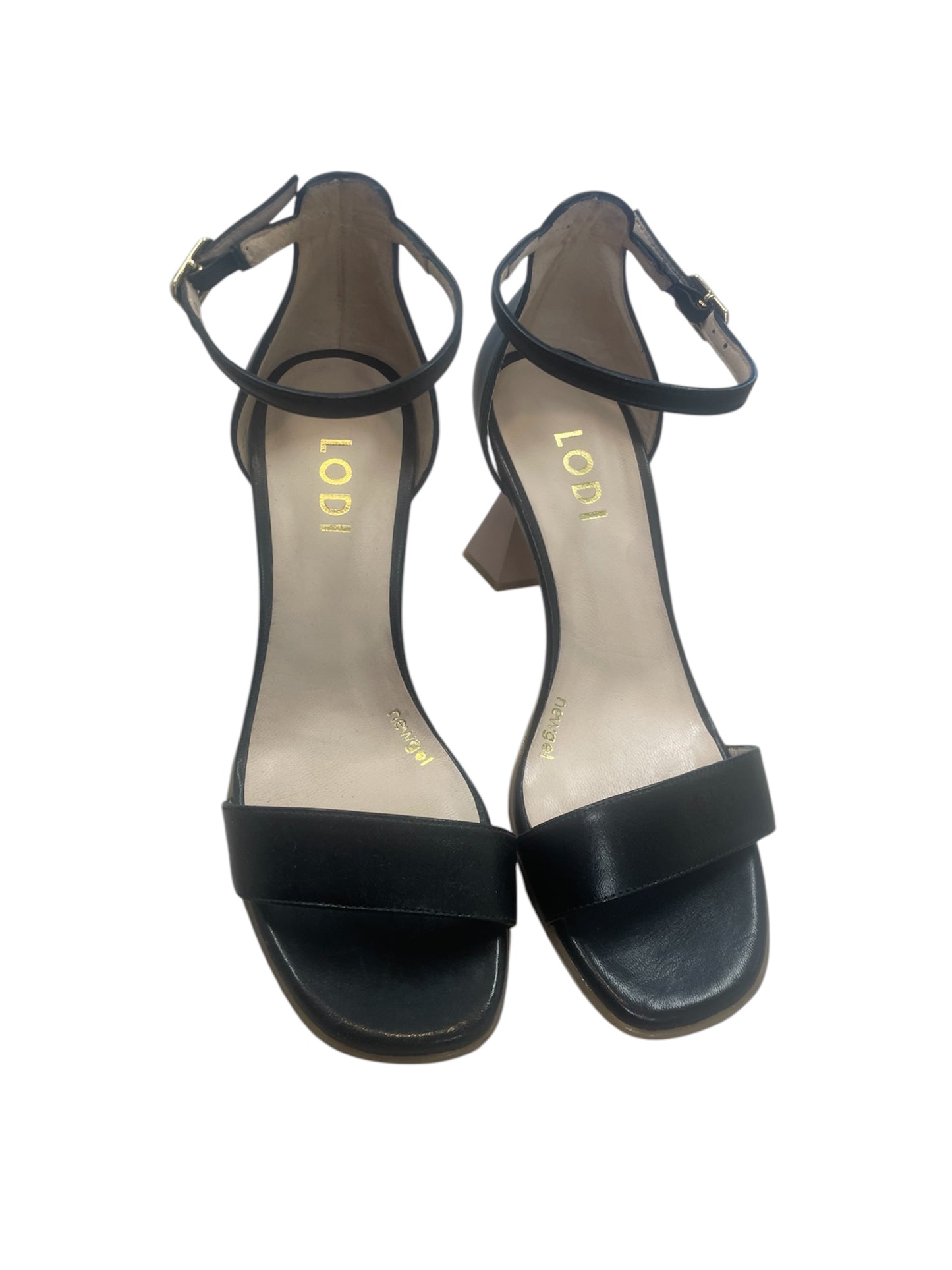 Lodi black leather ankle strap sandals