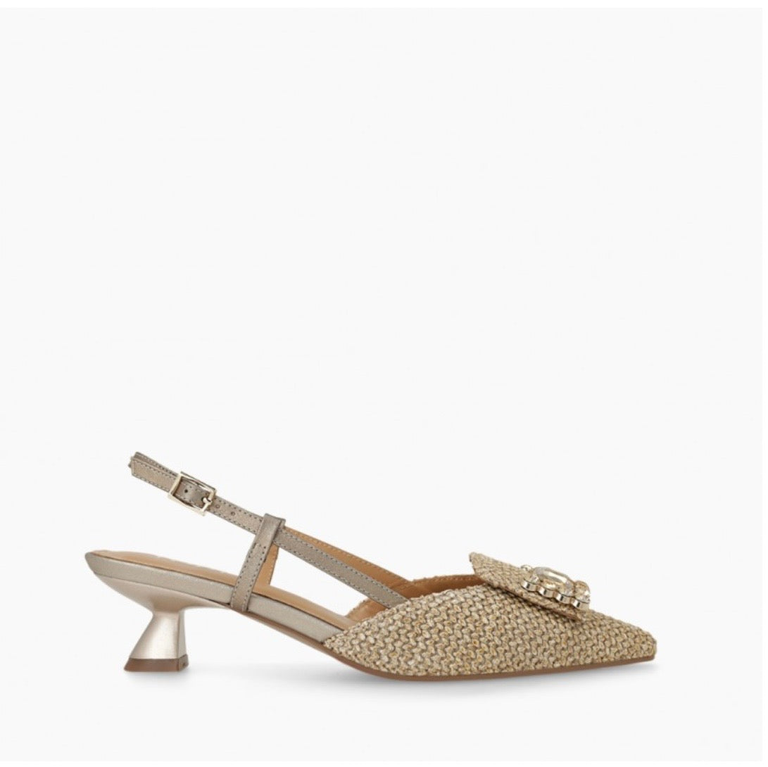 Lodi gold raffia slingback