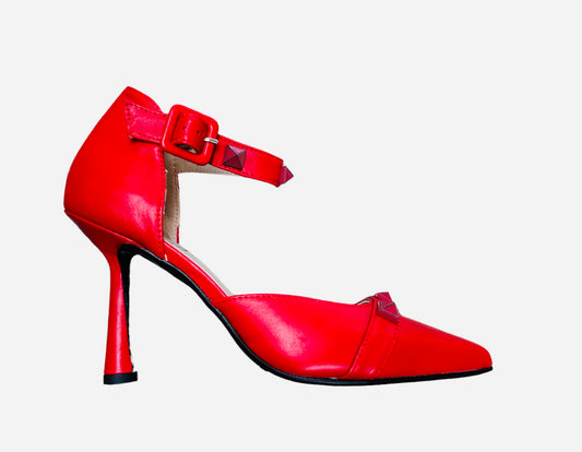 Marian red leather stiletto with ankle strap