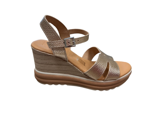 Oh My Sandals gold leather wedge sandals