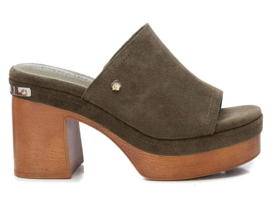 Carmela dark green suede platform mules