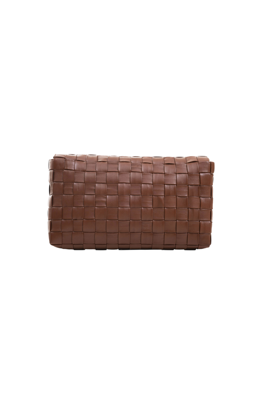 Alēo toffee handwoven leather clutch bag