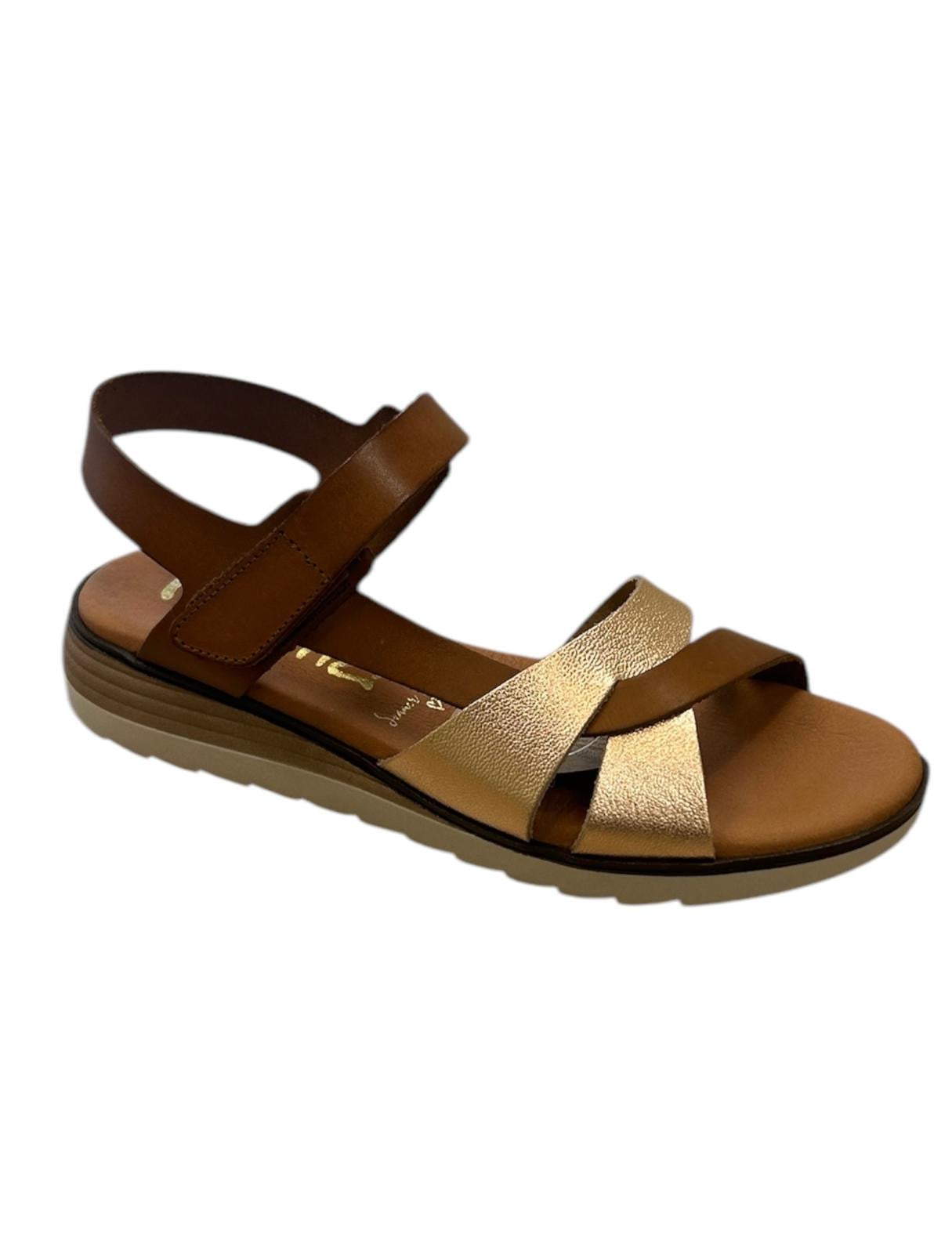 Marila rose gold and tan leather sandal
