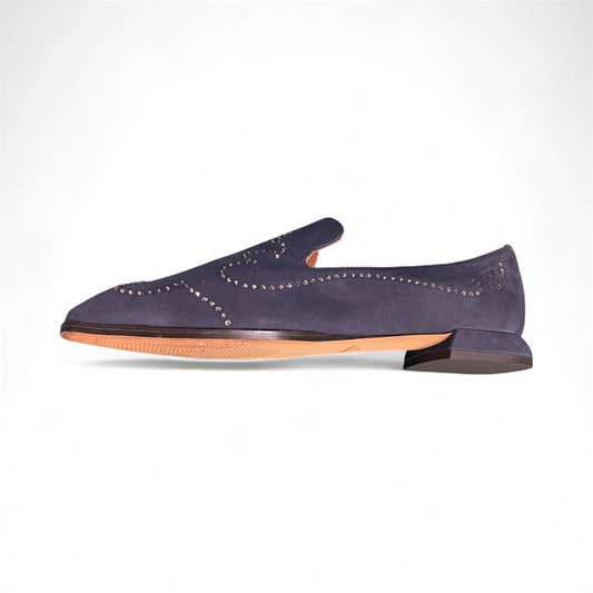 Marian navy suede loafer with silver sparkle