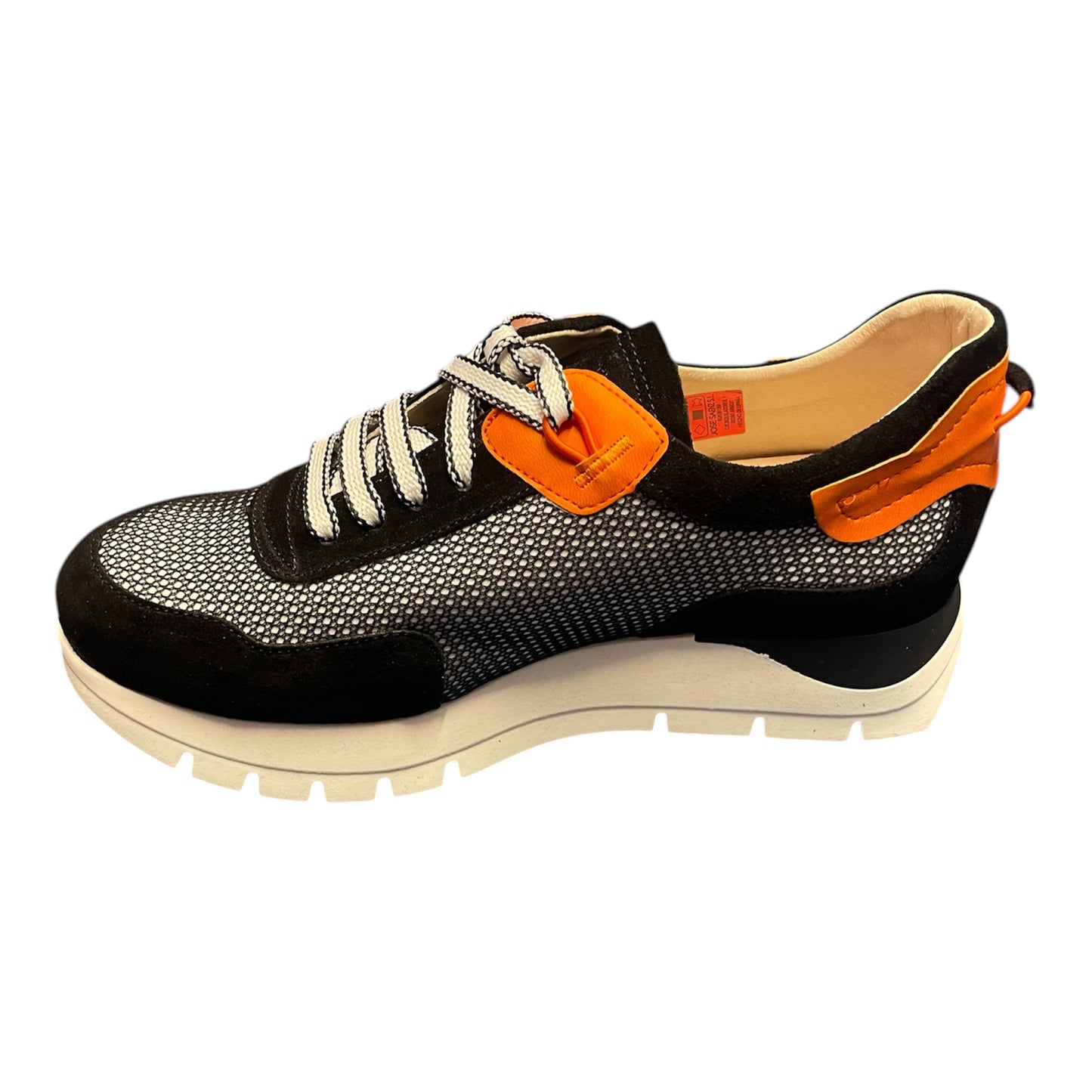 Jose Saenz black silver and orange leather and mesh platform sneakers