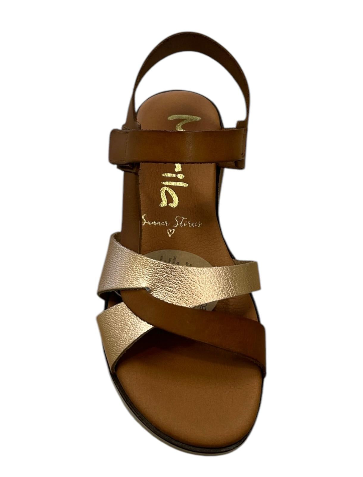 Marila rose gold and tan leather sandal
