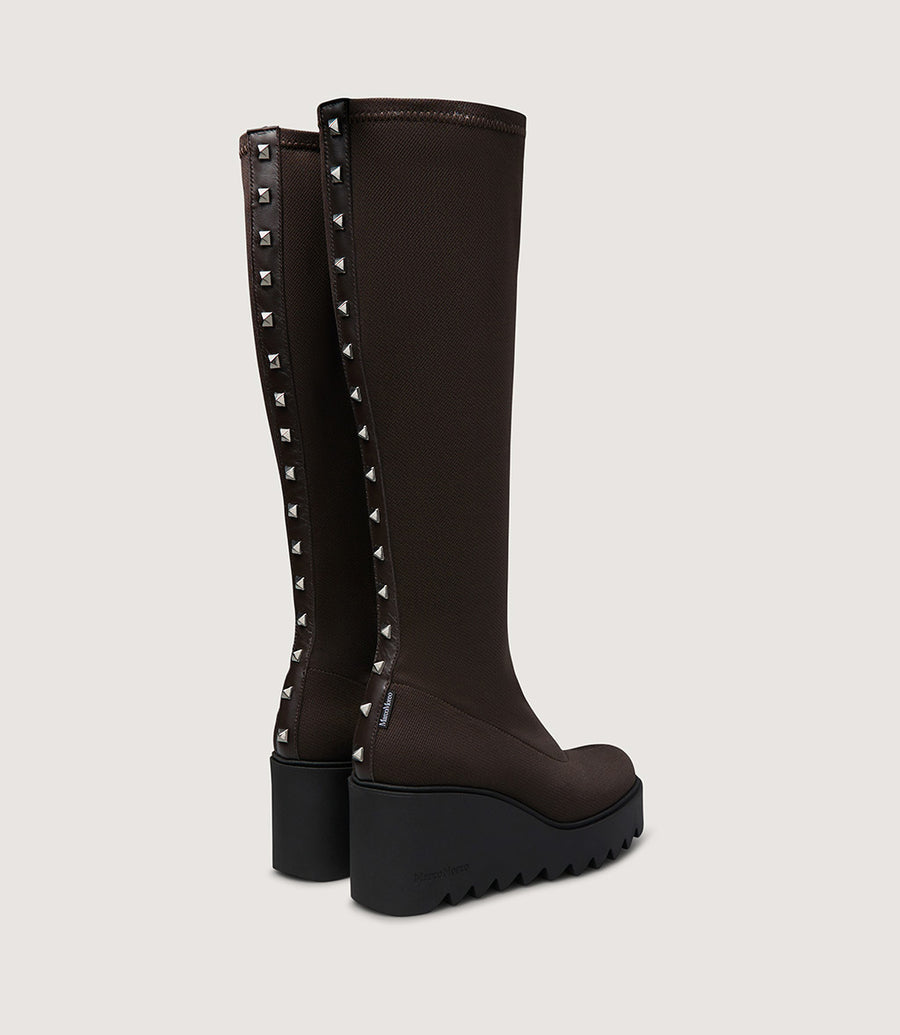 Marco Moreo brown knee high wedge boots with stud detail