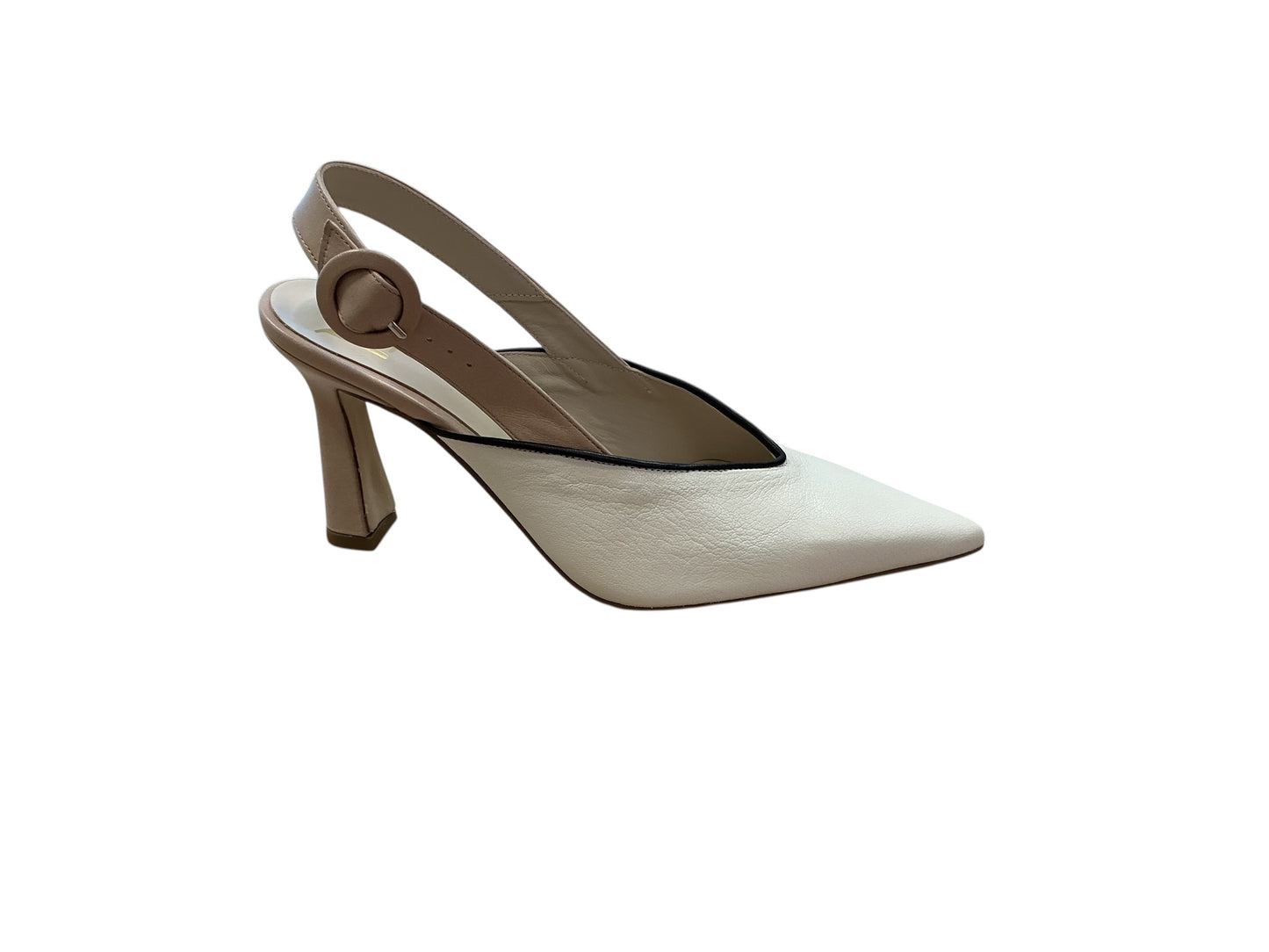 Marian cream & beige slingback with black piping