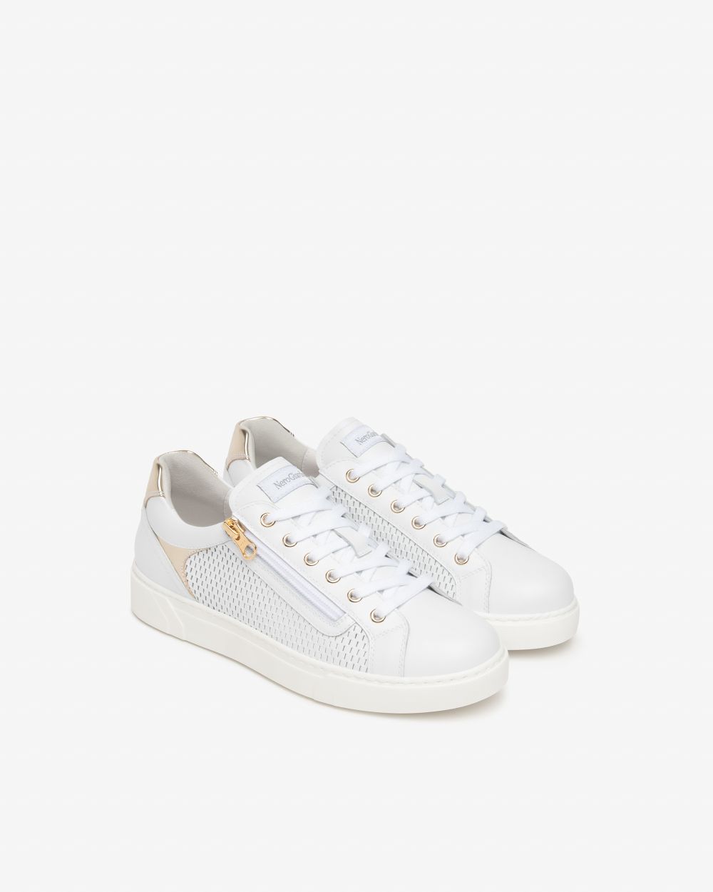 NeroGiardini white and gold leather sneakers with zip detail - Melissakshoes