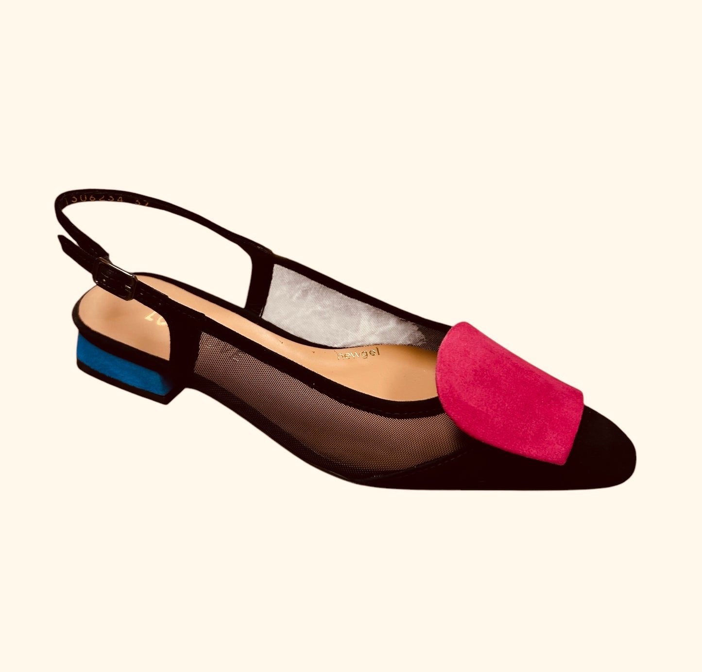 Lodi black pink and blue suede slingback