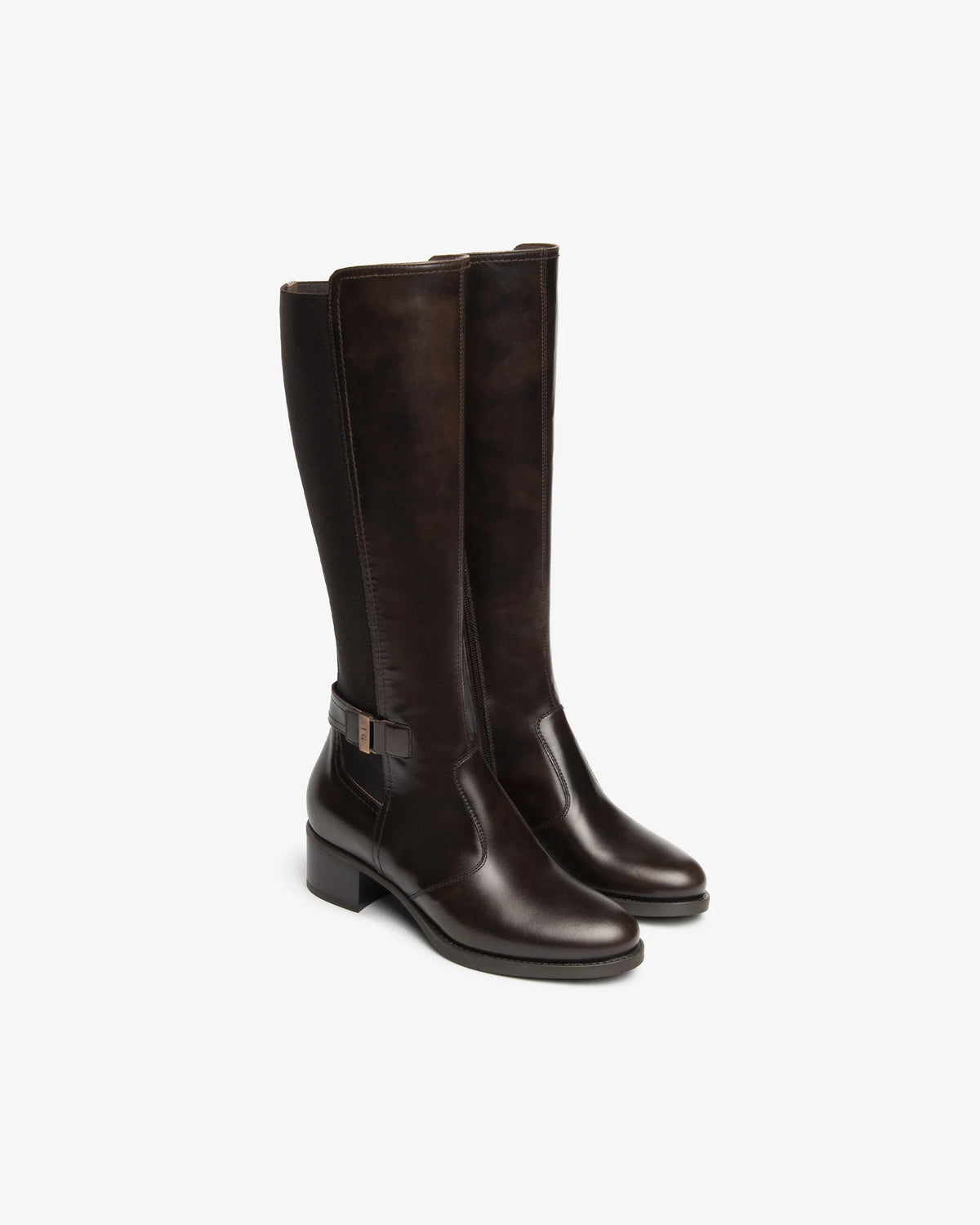 NeroGiardini brown leather and fabric knee high boots