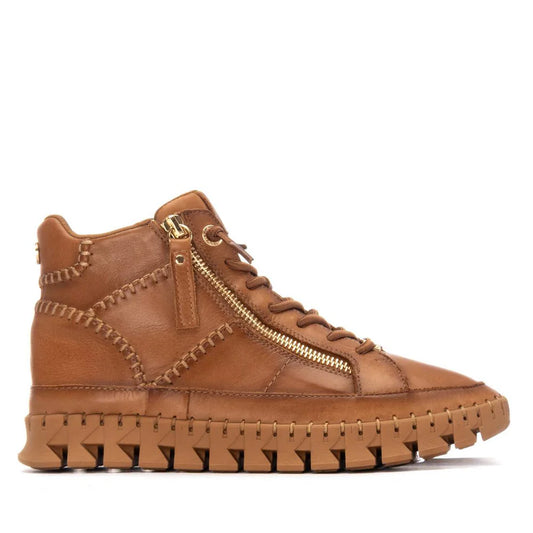 Carmela tan soft leather ankle boot (high top)