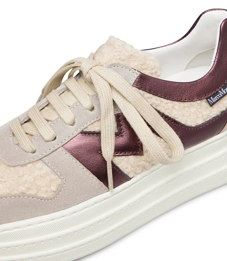 Marco Moreo beige suede & fur platform sneakers with rioga detailing - Melissakshoes