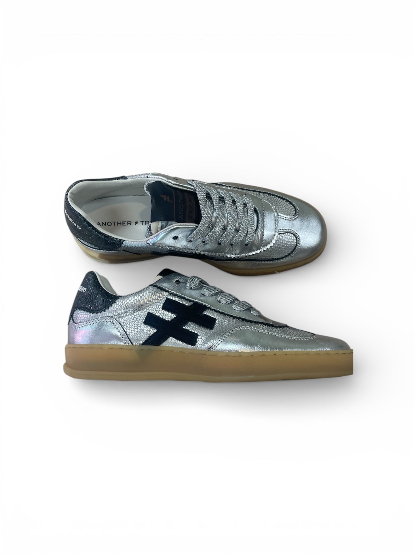 Another Trend silver and black reptile leather sneakers