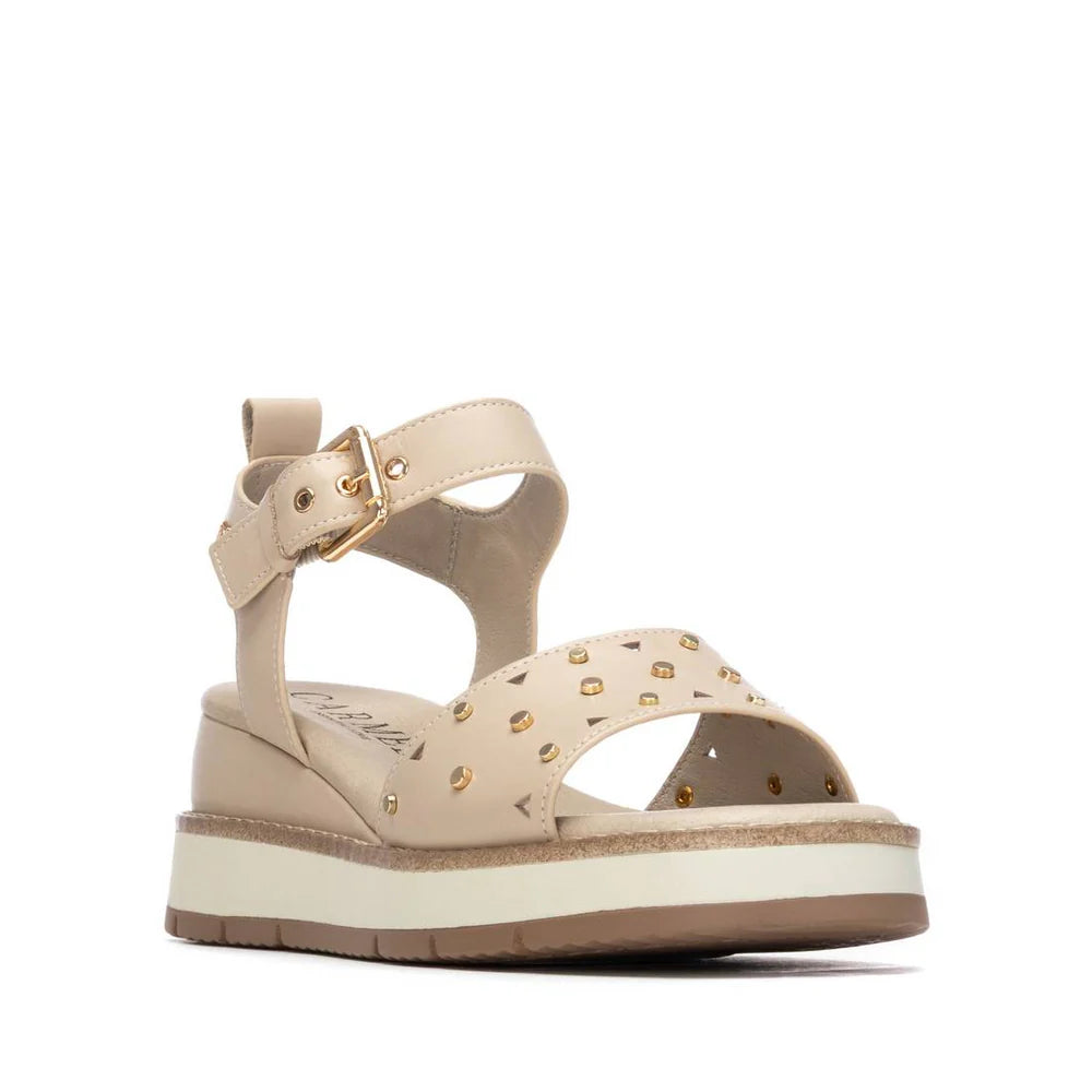 Carmela beige leather wedge sandals